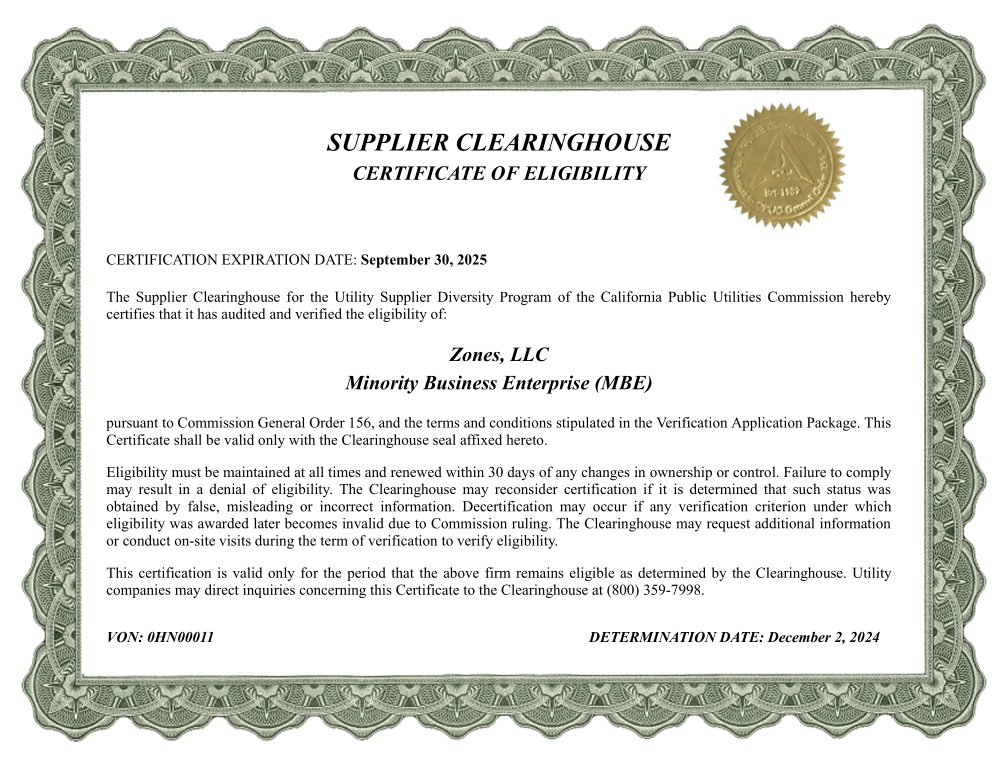 California Zones MBE Certification California Zones MBE Certification